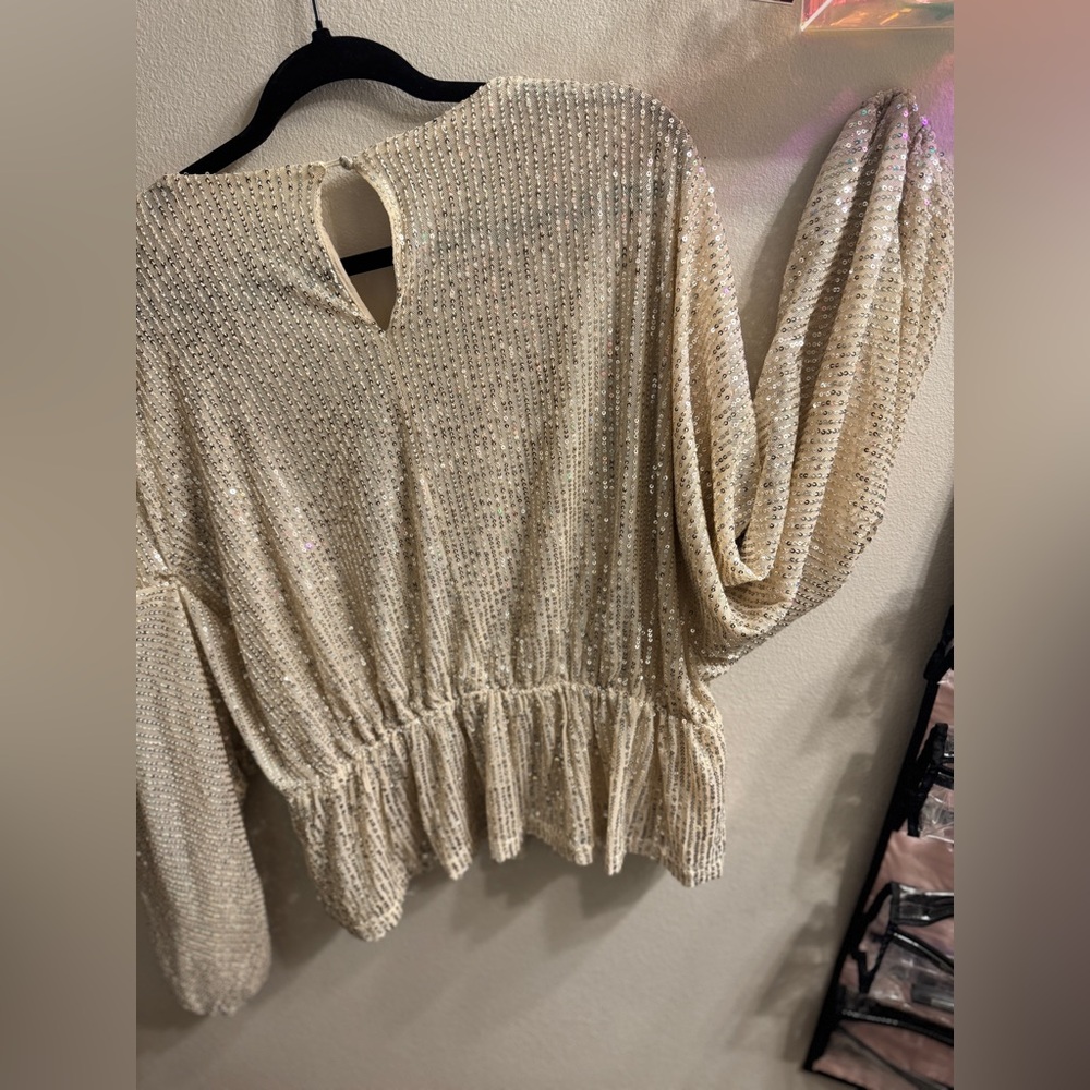 Elegant Cream Sequin Women's Top